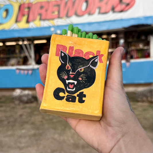 Ceramic Black Cat Matchbox