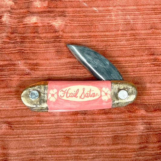 Chrome/Gold Lustre Hail Satan Pocket Knife